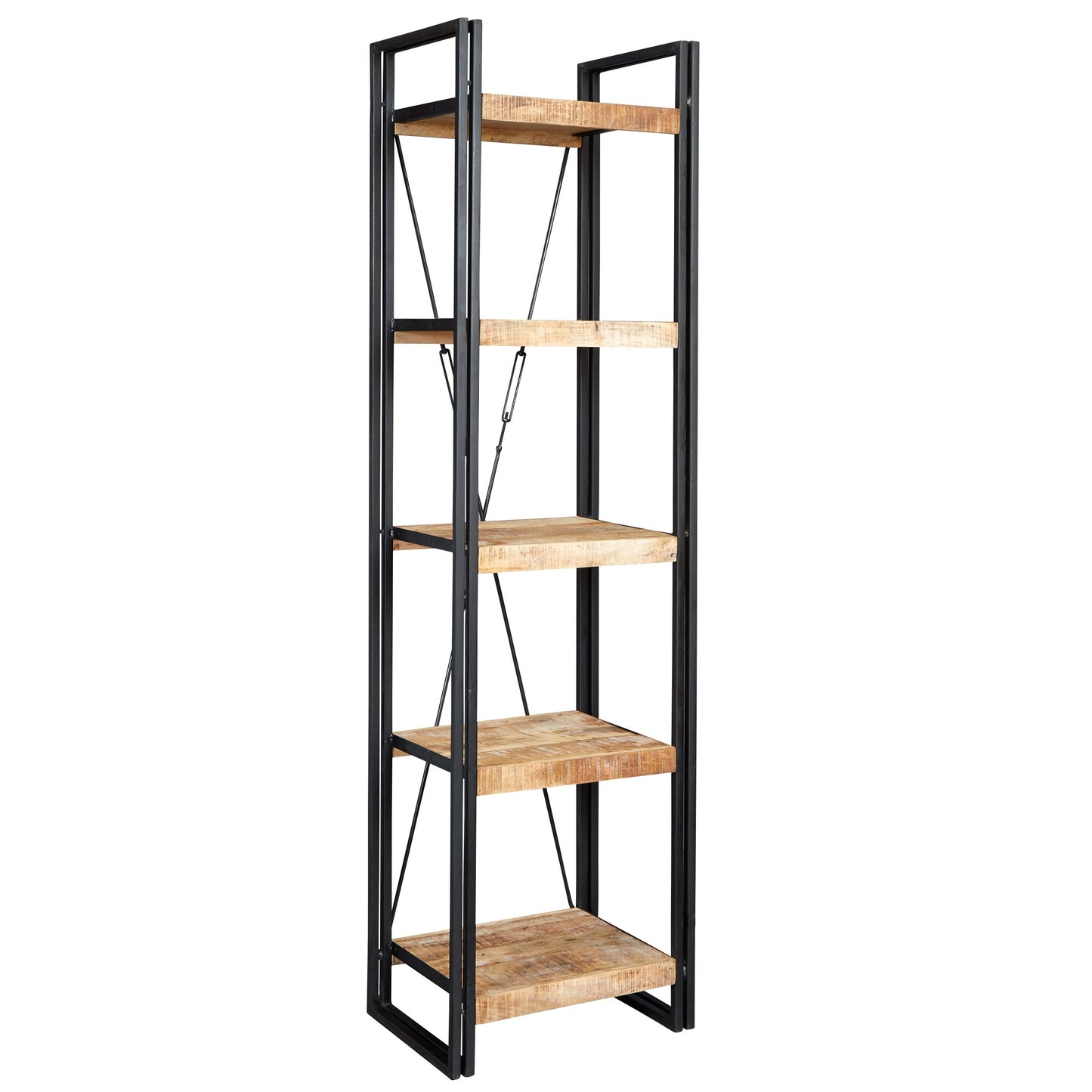 Toivakka Industrial Reclaimed Wood and Metal Narrow Bookcase 5 Shelves