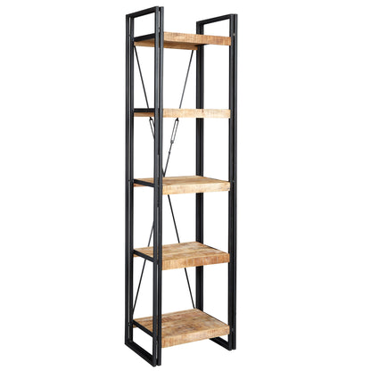 Toivakka Industrial Reclaimed Wood and Metal Narrow Bookcase 5 Shelves