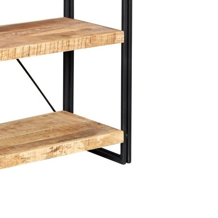 Toivakka Industrial Reclaimed Wood and Metal Wide Bookcase 5 Shelves