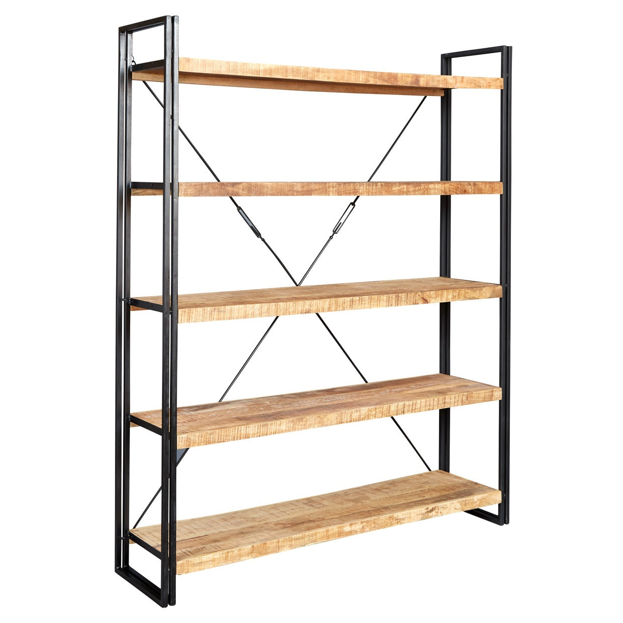 Toivakka Industrial Reclaimed Wood and Metal Wide Bookcase 5 Shelves