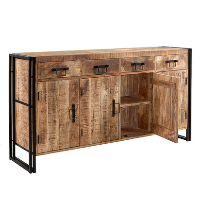 Toivakka Industrial Reclaimed Wood Large Sideboard 4 Drawers 4 Doors