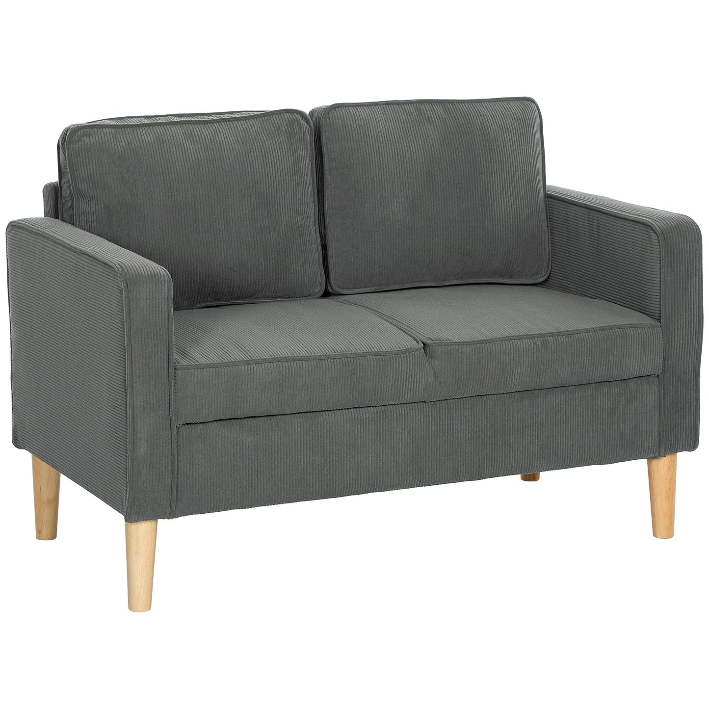 Sono Vare Corduroy Grey Compact 2 Seater Sofa Natural Wooden Legs