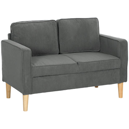Sono Vare Corduroy Grey Compact 2 Seater Sofa Natural Wooden Legs