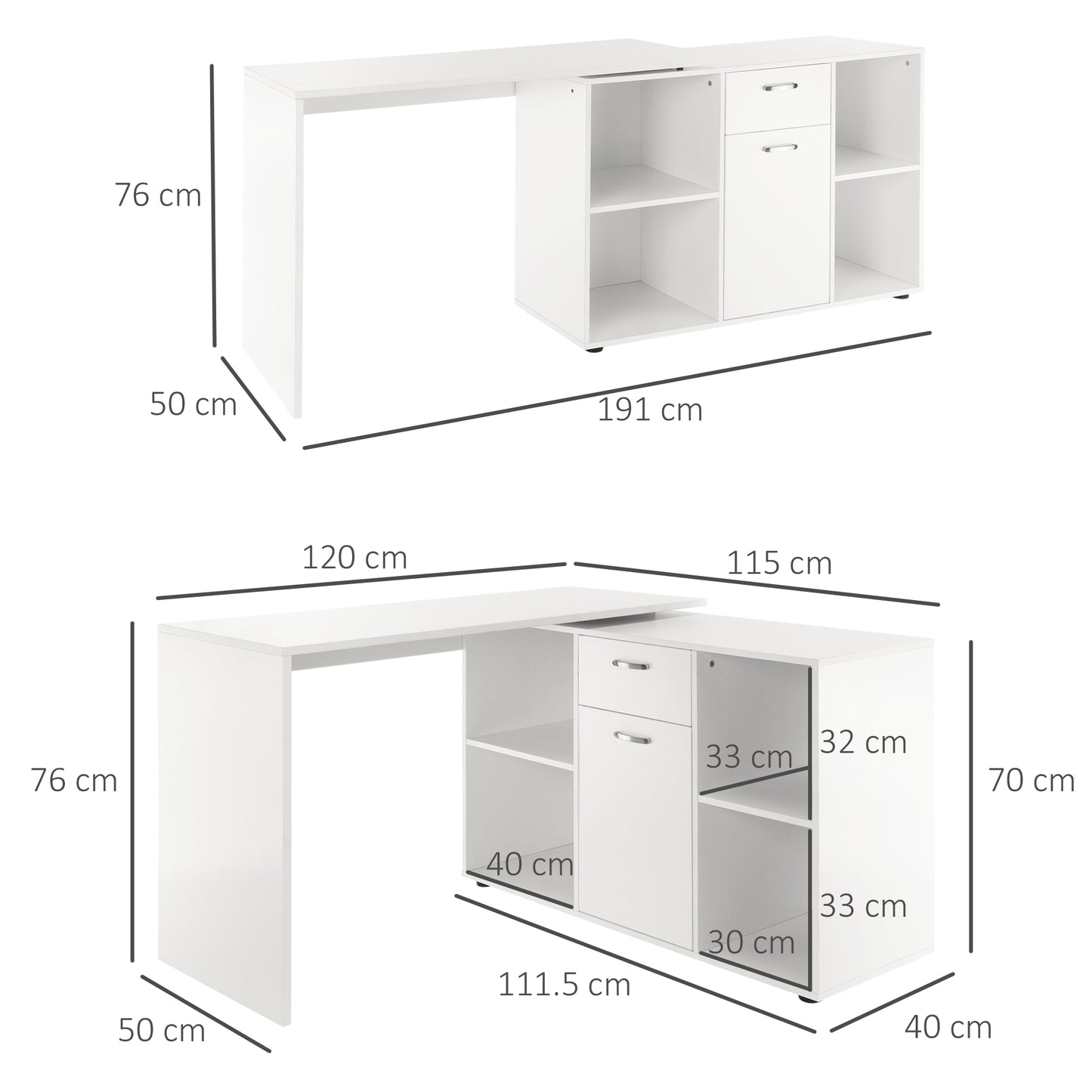Ravettu 120cmWooden White L Shaped Corner Desk With Storage Compartments Drawer And Cabinet