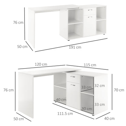 Ravettu 120cmWooden White L Shaped Corner Desk With Storage Compartments Drawer And Cabinet