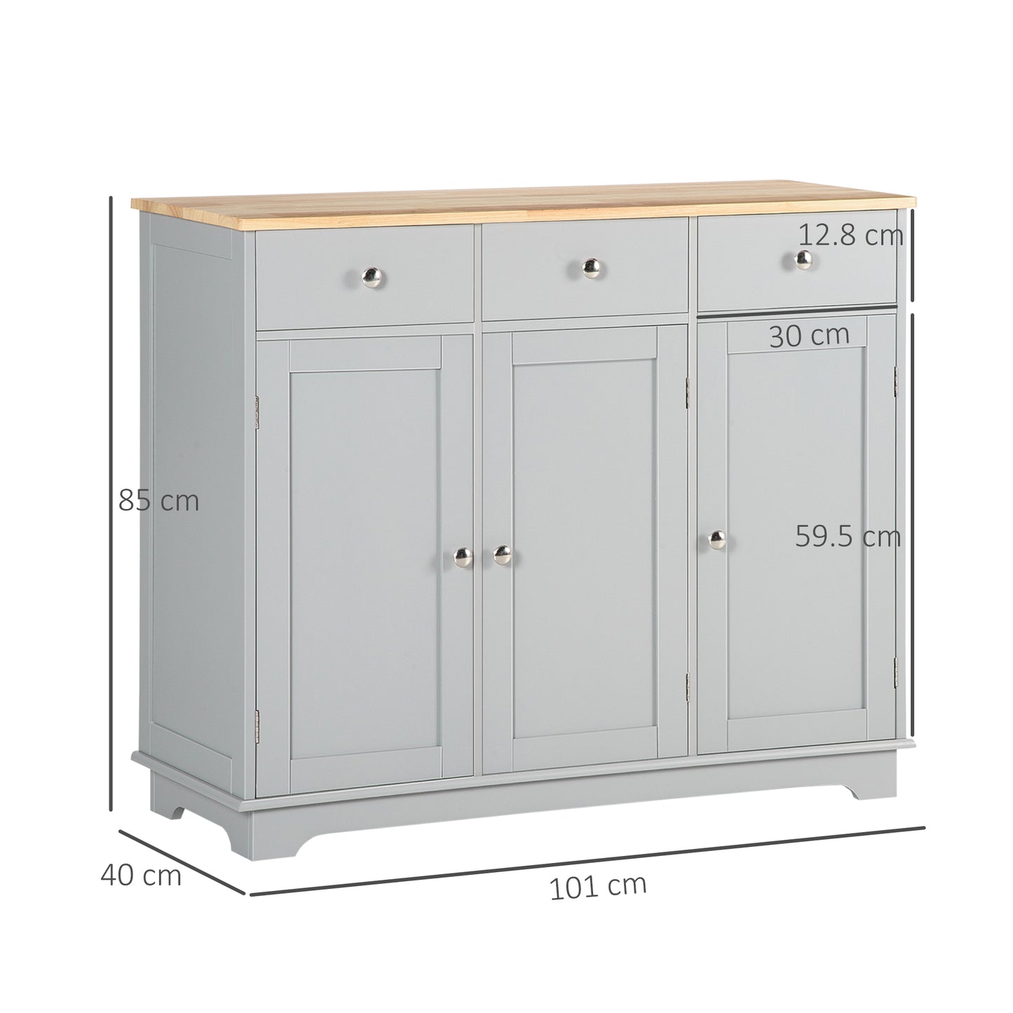 Totoro Grey Sideboard With Natural Top 3 Doors 3 Drawers 3 Shelves