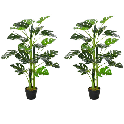 Nalale Lumo Set Of 2 Artificial Monstera Style Trees With Cheese Leaf Design And Pots