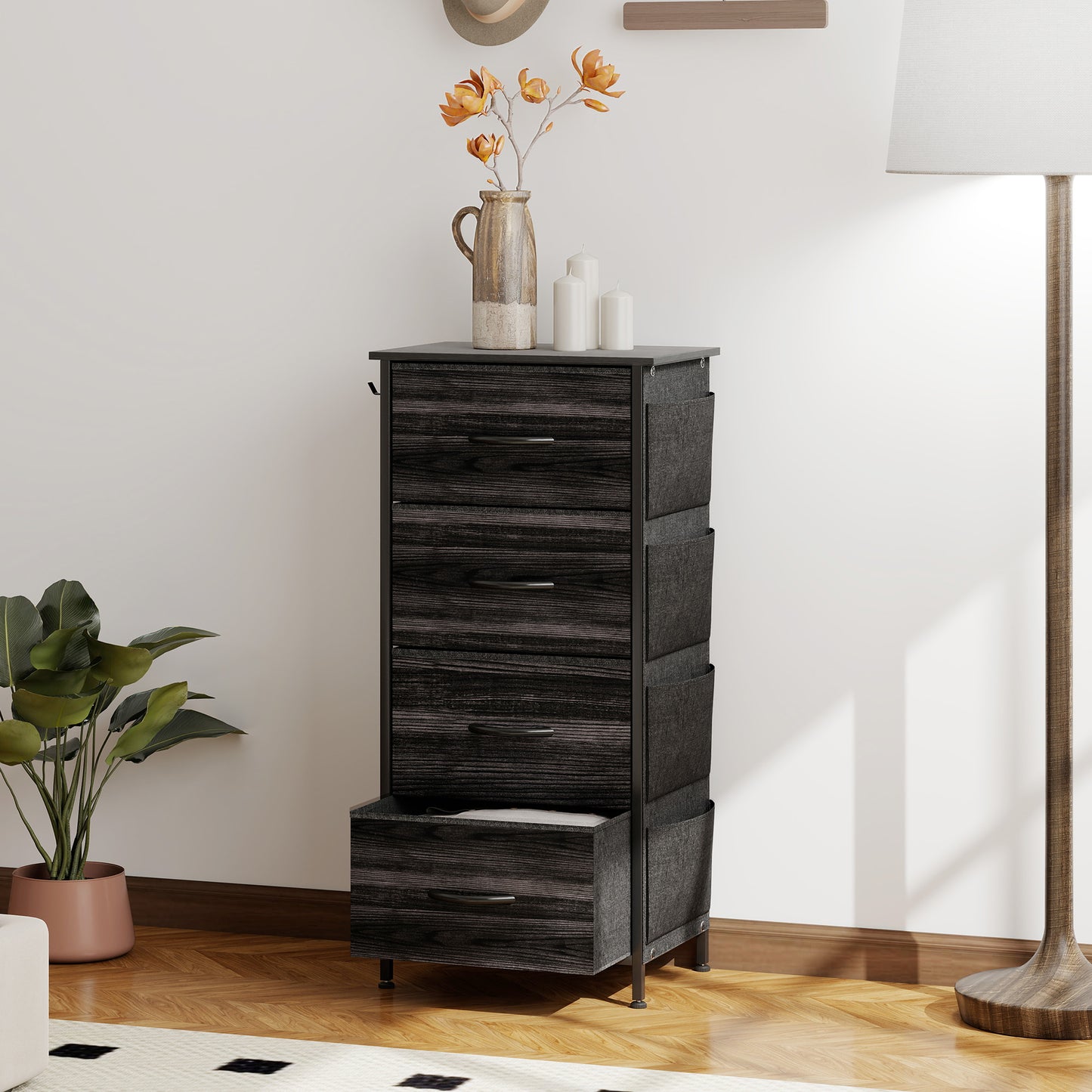 Reniva Fabric And Metal Black 4 Drawer Storage Chest