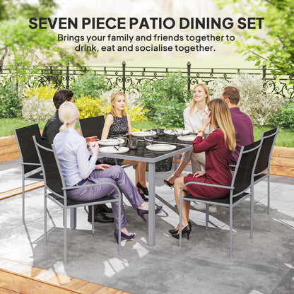 Fivedi 6 Seater Outdoor Garden Dining Set Tempered Glass Top Table and Stackable Mesh Chairs