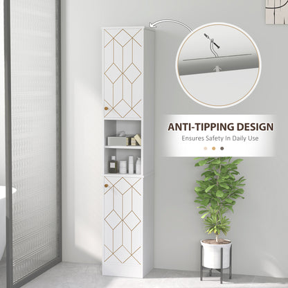 Conosu Mato Freestanding Slim Bathroom Storage Cabinet With Doors And Adjustable Shelves White
