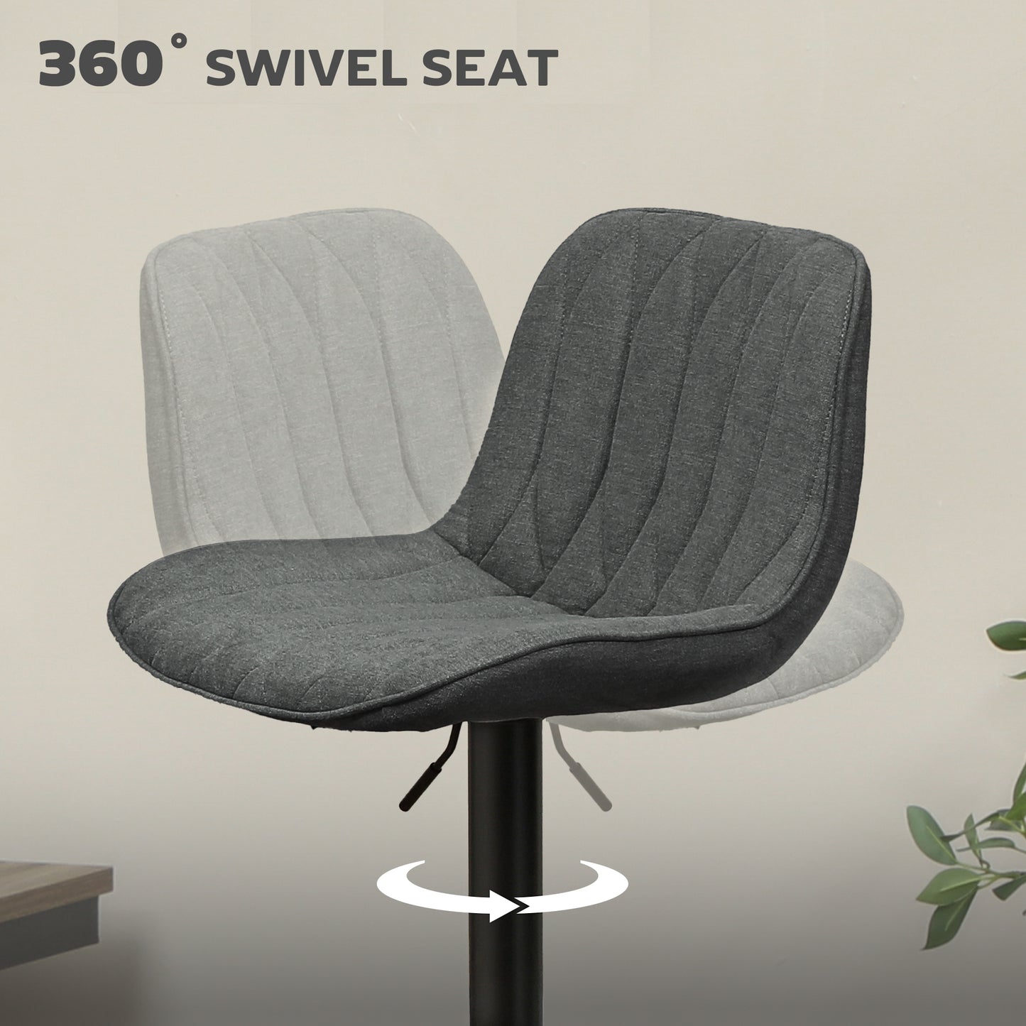 Likaha Fabric Charcoal Grey Linen Look Bar Stools Set Of 2