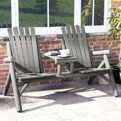 Nine Wood Grey 2 Seater Garden Bench With Central Coffee Table