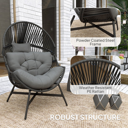 Rataco Rattan Charcoal Grey Oversized Freestanding Egg Chair With Tufted Cushion And Headrest