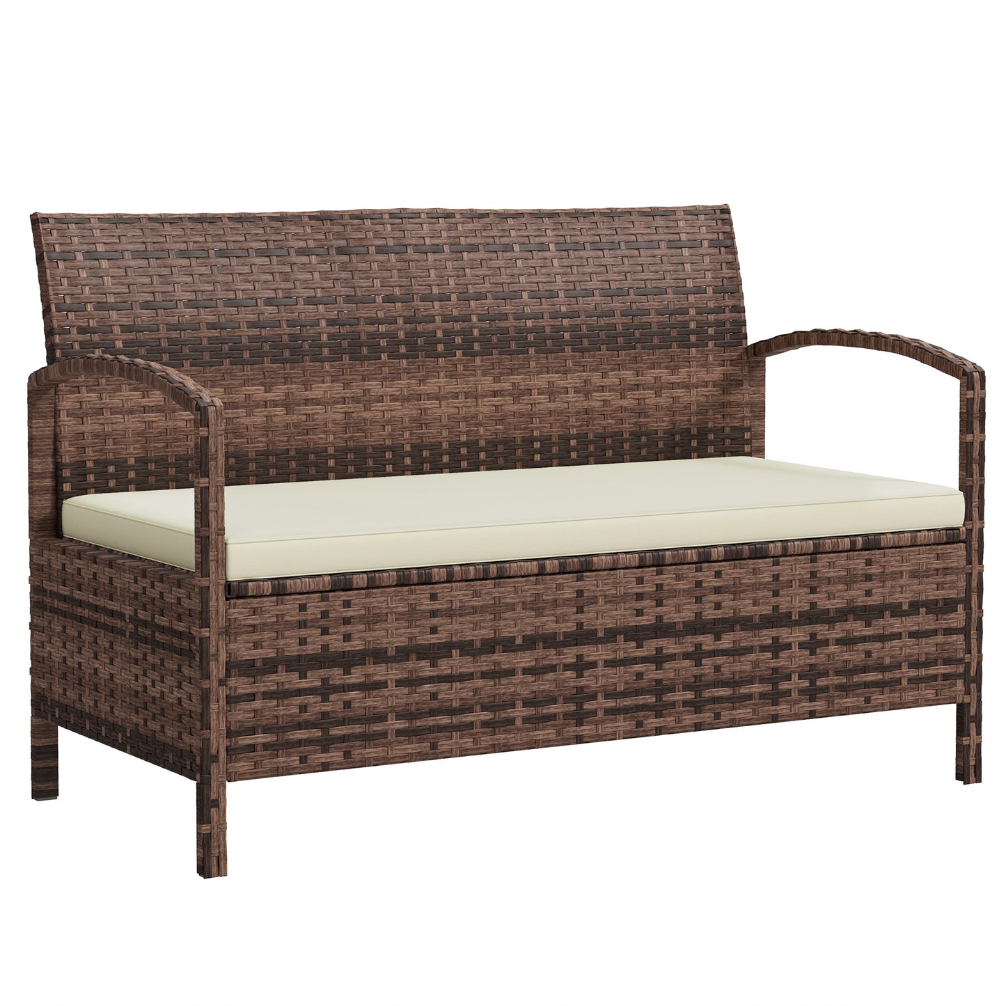 Rarette Rattan Brown Garden Storage Bench With Cushion 125L Capacity