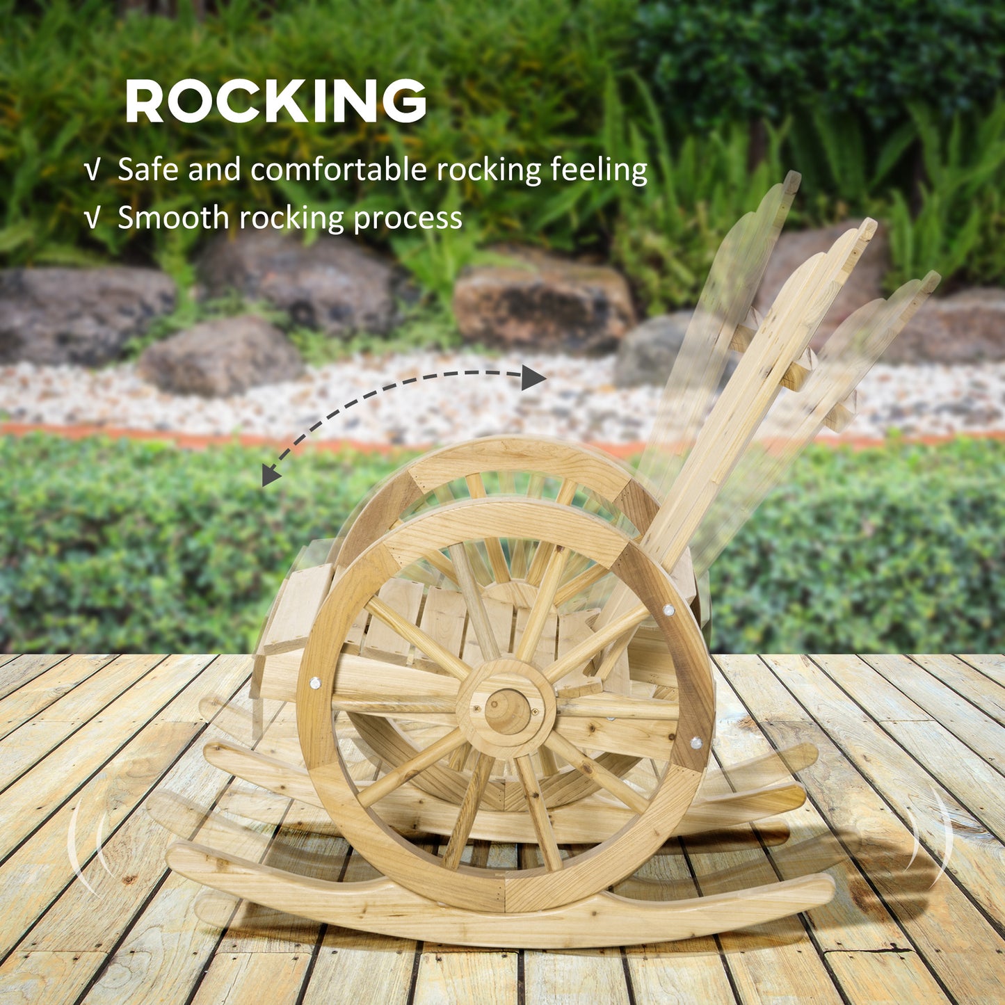 Bamo Set Of 2 Natural Wood Rocking Chairs With Reclining Back