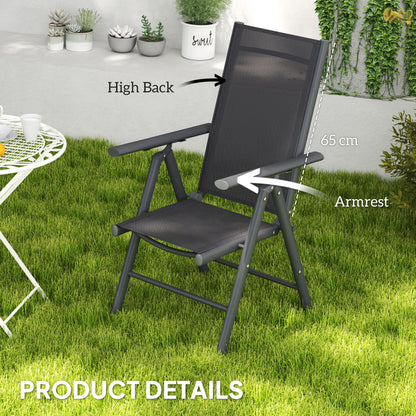 Disusu Set Of 2 Aluminium Dark Grey Folding Garden Dining Chairs With Breathable Mesh