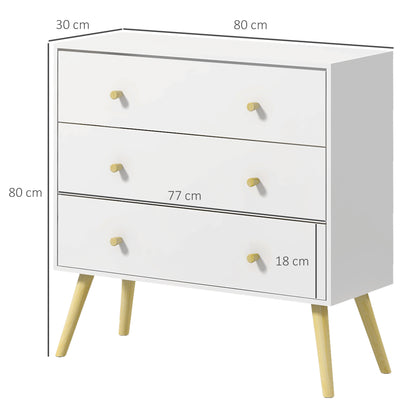 Lerosa Scandi Wooden White 3 Drawer Chest With Natural Wooden Angled Legs