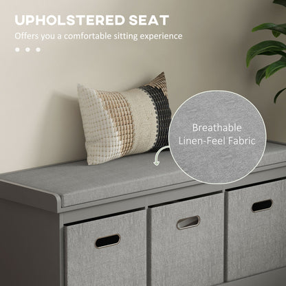 Marari Wooden Grey 3 Drawer Shoe Storage Bench With Padded Seat