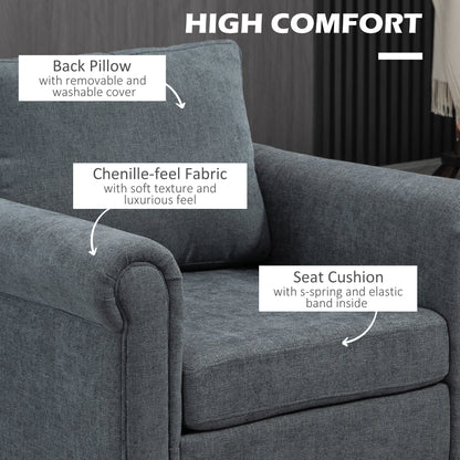 Senemo Grey Vintage Style Accent Chair With Back Cushion Rolled Arms