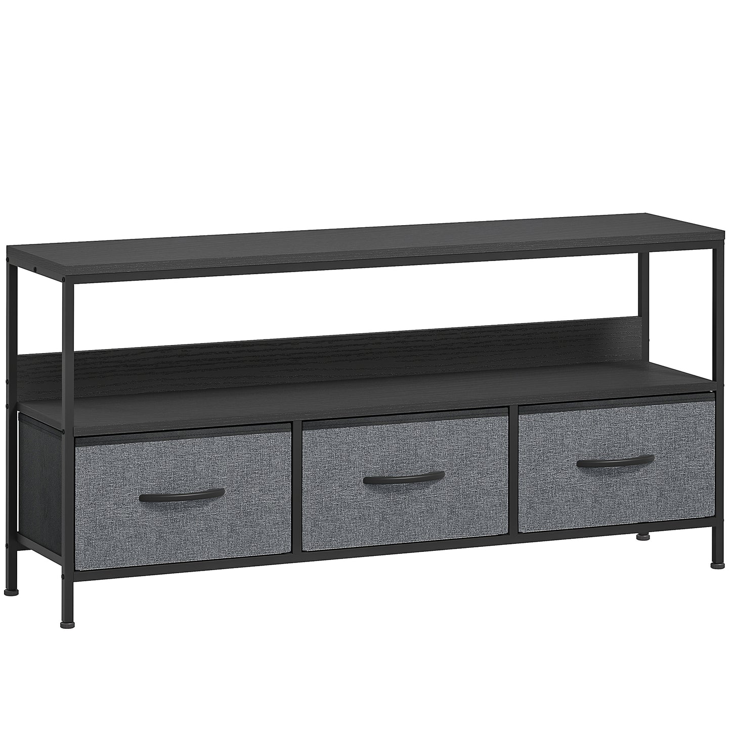 Avanor 120cm Black TV Storage Unit With 3 Fold Down Fabric Drawers