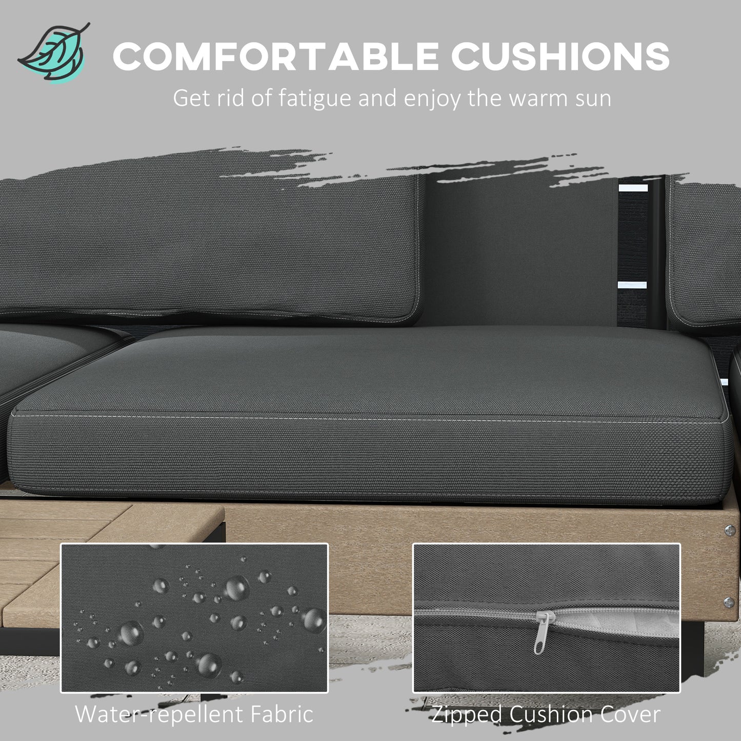 Vivino Metal Grey 3 Piece L Shaped Outdoor Garden Sofa Set with Coffee Table and 2 Side Tables