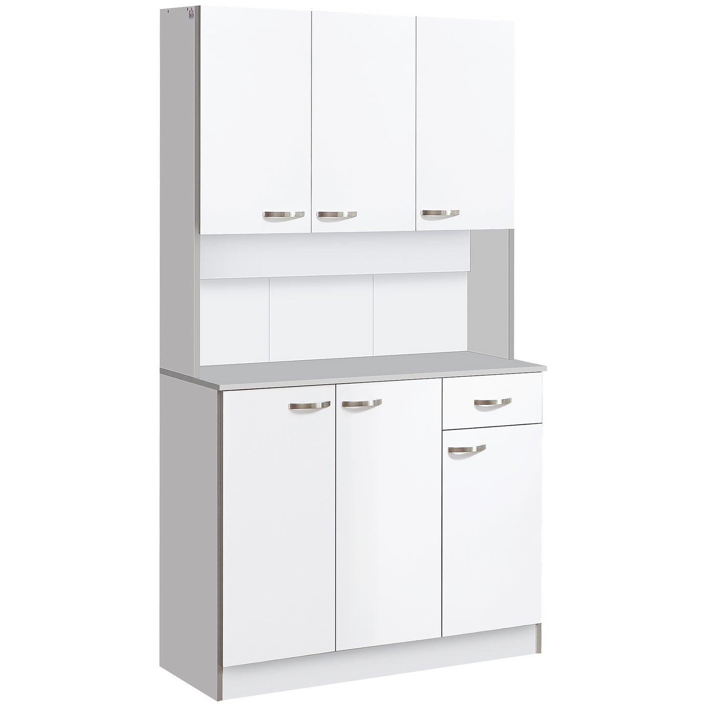 Tovesu Wooden White Large Kitchen Cupboard With 6 Doors 1 Drawer 5 Shelves And Countertop