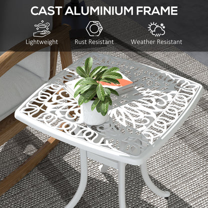 Zisu Cast Aluminium White Square Outdoor Bistro Table With Umbrella Hole