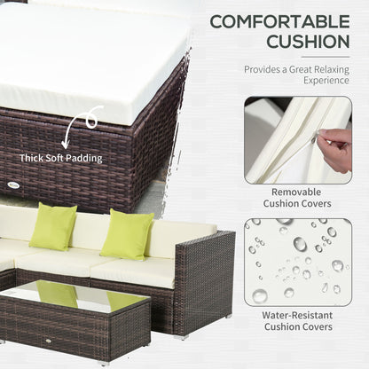 Milo Rattan Brown 4 Seater Outdoor Corner Sofa Set Cream Cushions