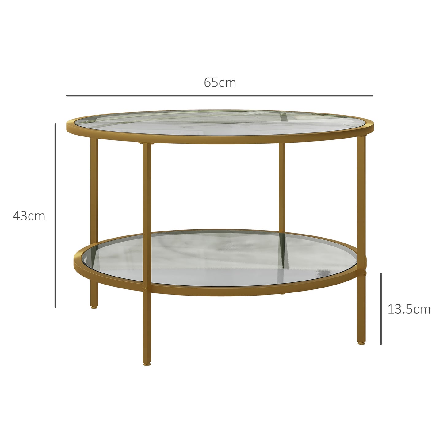 Tosomi Metal And Glass Gold Tone Round 2 Tier Coffee Table With Storage Shelf