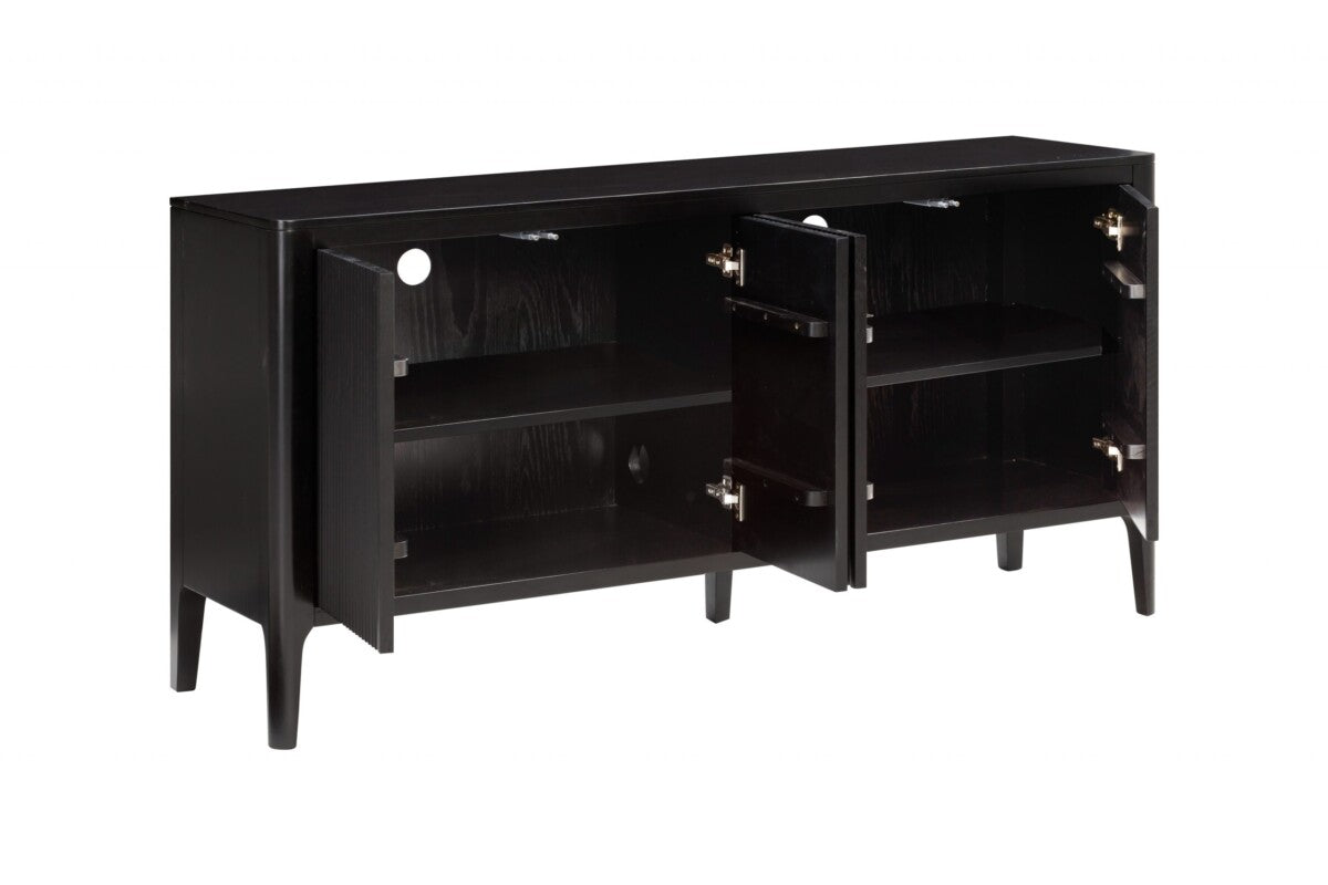 Modena Large Black Wood Ribbed Storage Sideboard