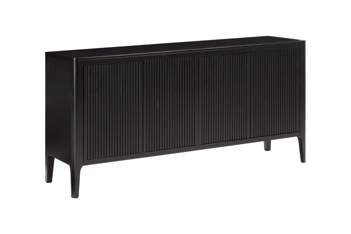 Modena Large Black Wood Ribbed Storage Sideboard