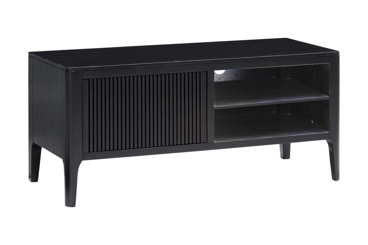 Goiania Black Wood Ribbed 1 Door TV Unit with Open Shelves