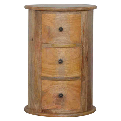 Amalfi 3 Drawer Wooden Drum Bedside Table