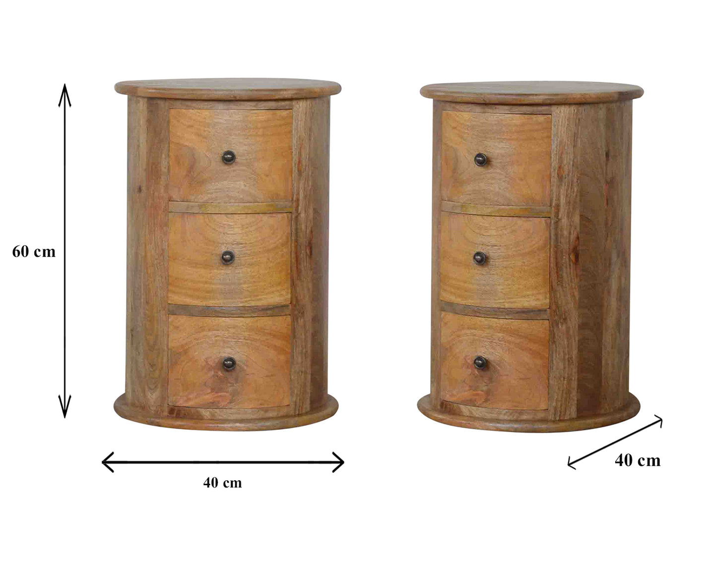 Amalfi 3 Drawer Wooden Drum Bedside Table