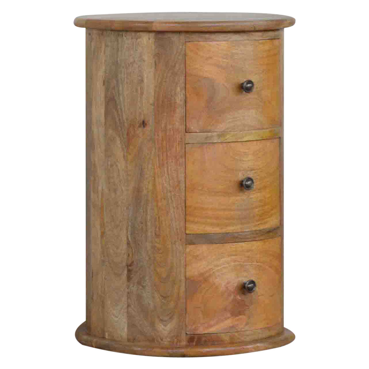 Amalfi 3 Drawer Wooden Drum Bedside Table