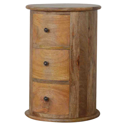 Amalfi 3 Drawer Wooden Drum Bedside Table