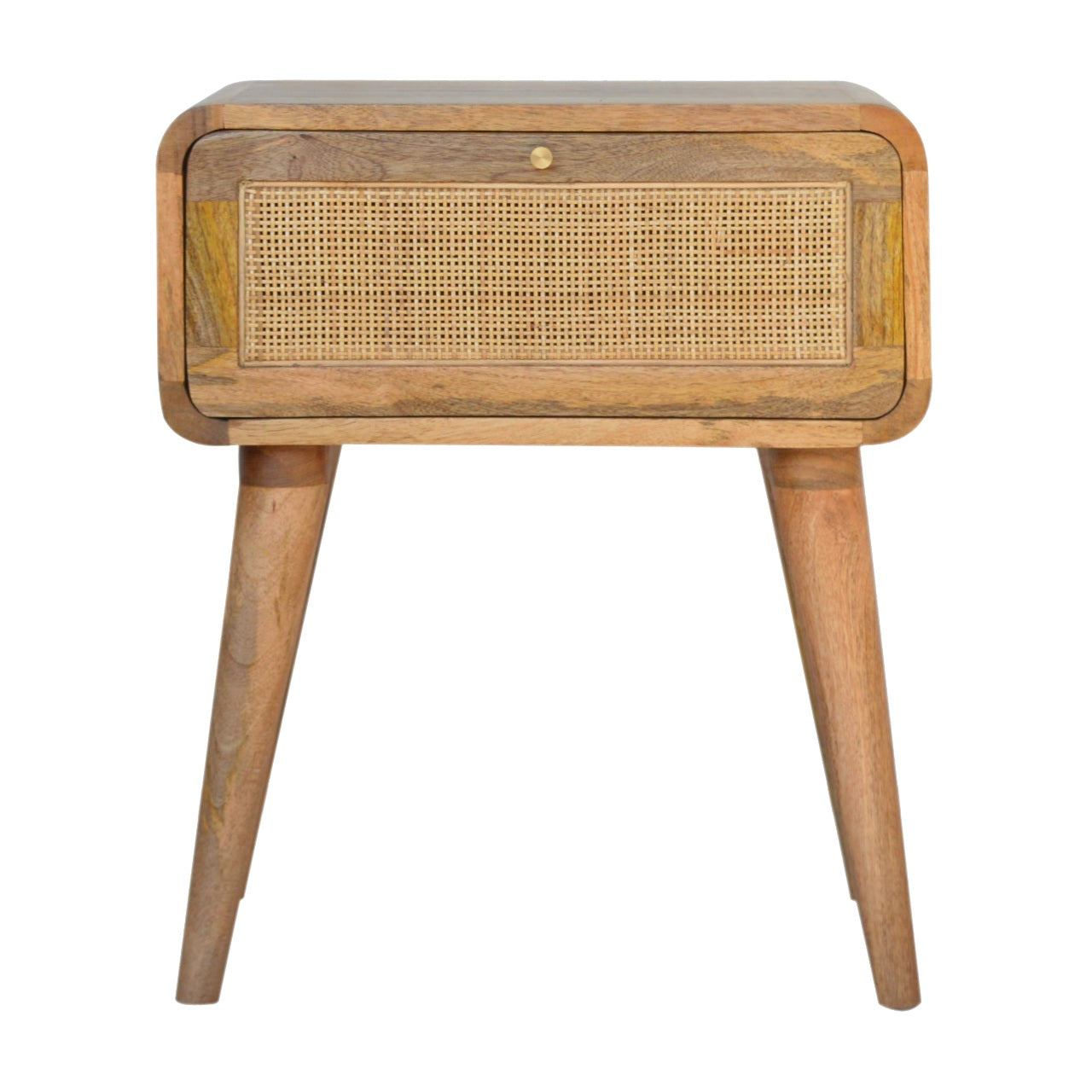 Desenzano Boho Natural Mango Wood and Woven Rattan Bedside Table with Drawer