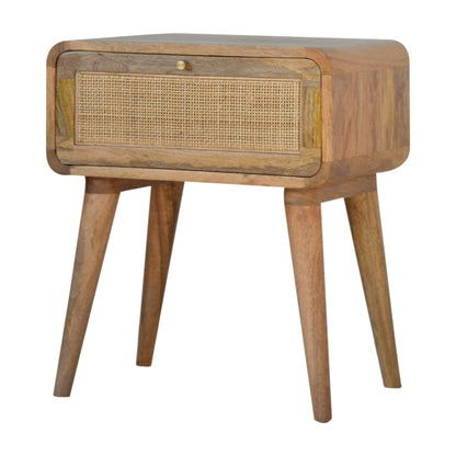 Desenzano Boho Natural Mango Wood and Woven Rattan Bedside Table with Drawer