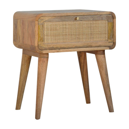 Desenzano Boho Natural Mango Wood and Woven Rattan Bedside Table with Drawer
