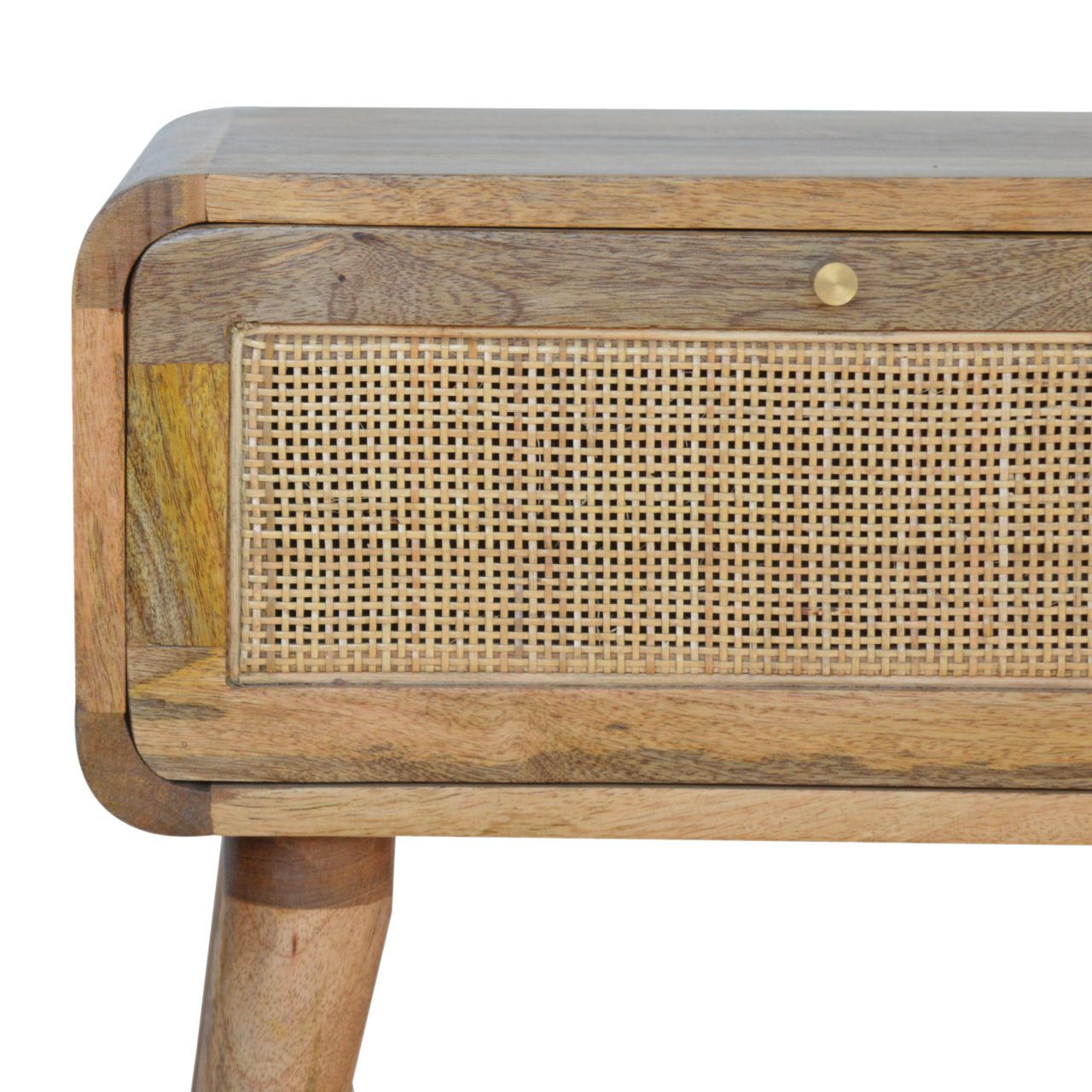 Desenzano Boho Natural Mango Wood and Woven Rattan Bedside Table with Drawer
