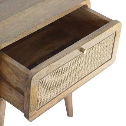 Desenzano Boho Natural Mango Wood and Woven Rattan Bedside Table with Drawer