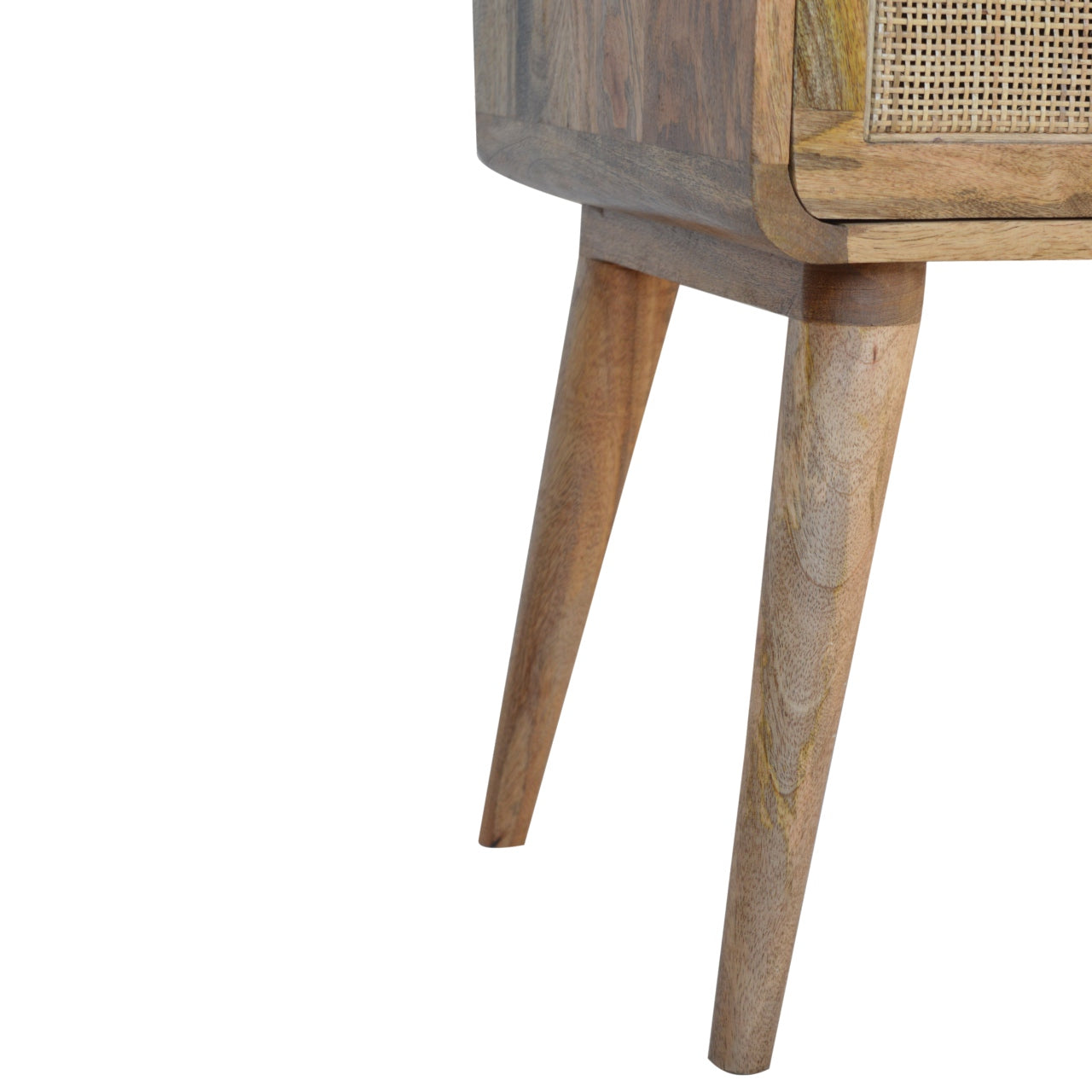 Desenzano Boho Natural Mango Wood and Woven Rattan Bedside Table with Drawer