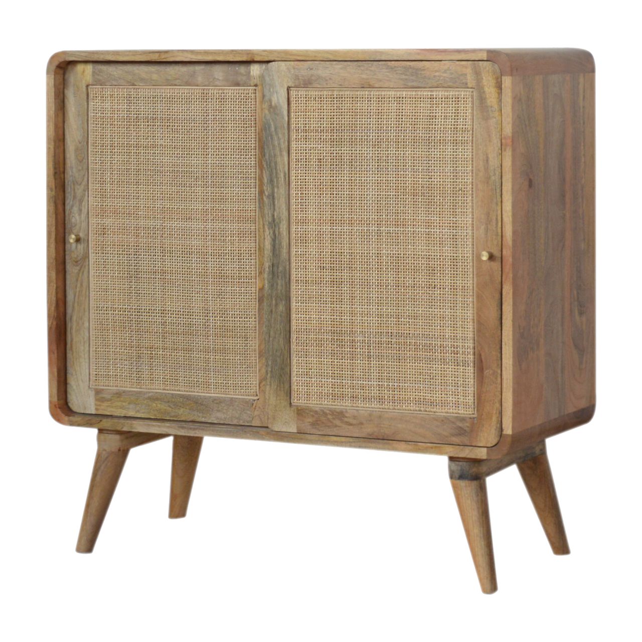 Desenzano Boho Natural Mango Wood and Woven Rattan Sliding Cabinet