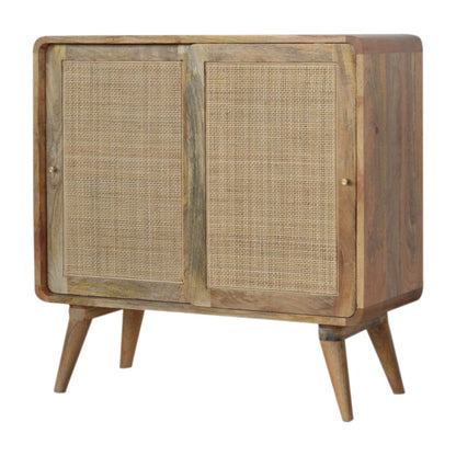 Desenzano Boho Natural Mango Wood and Woven Rattan Sliding Cabinet
