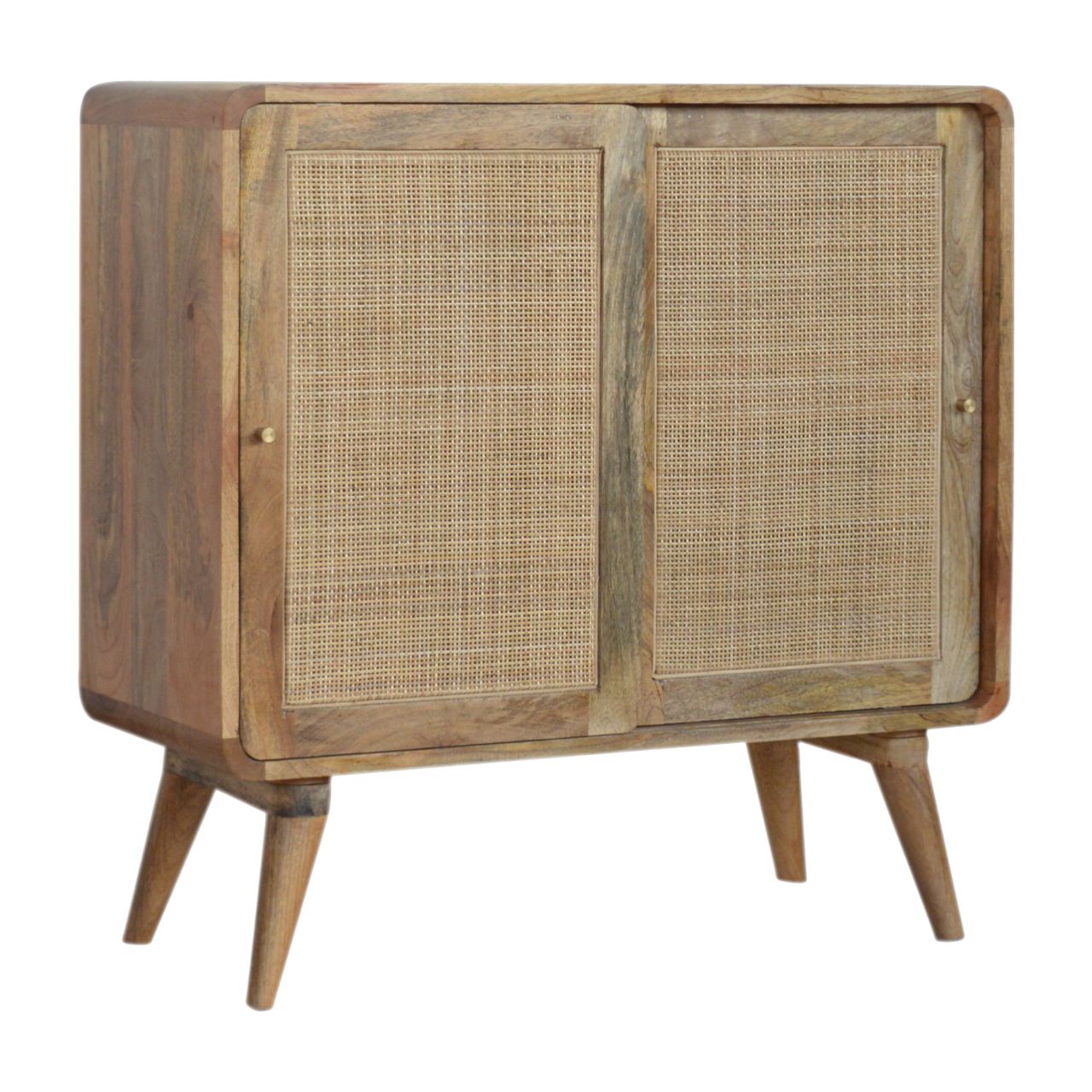 Desenzano Boho Natural Mango Wood and Woven Rattan Sliding Cabinet