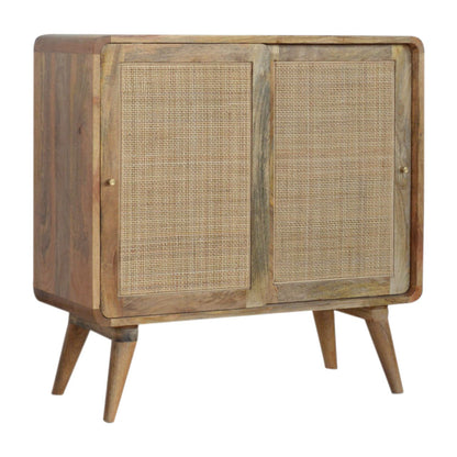 Desenzano Boho Natural Mango Wood and Woven Rattan Sliding Cabinet