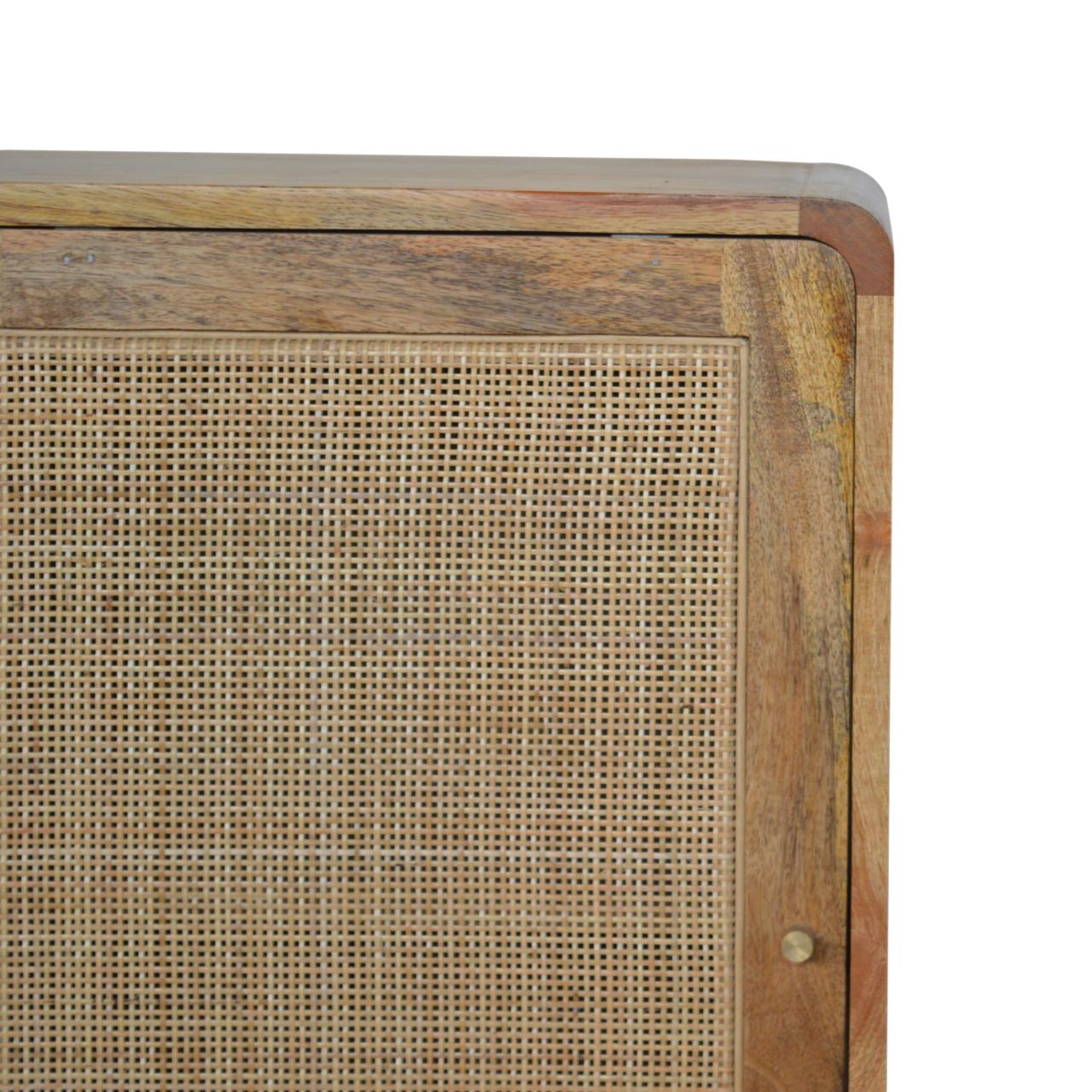 Desenzano Boho Natural Mango Wood and Woven Rattan Sliding Cabinet