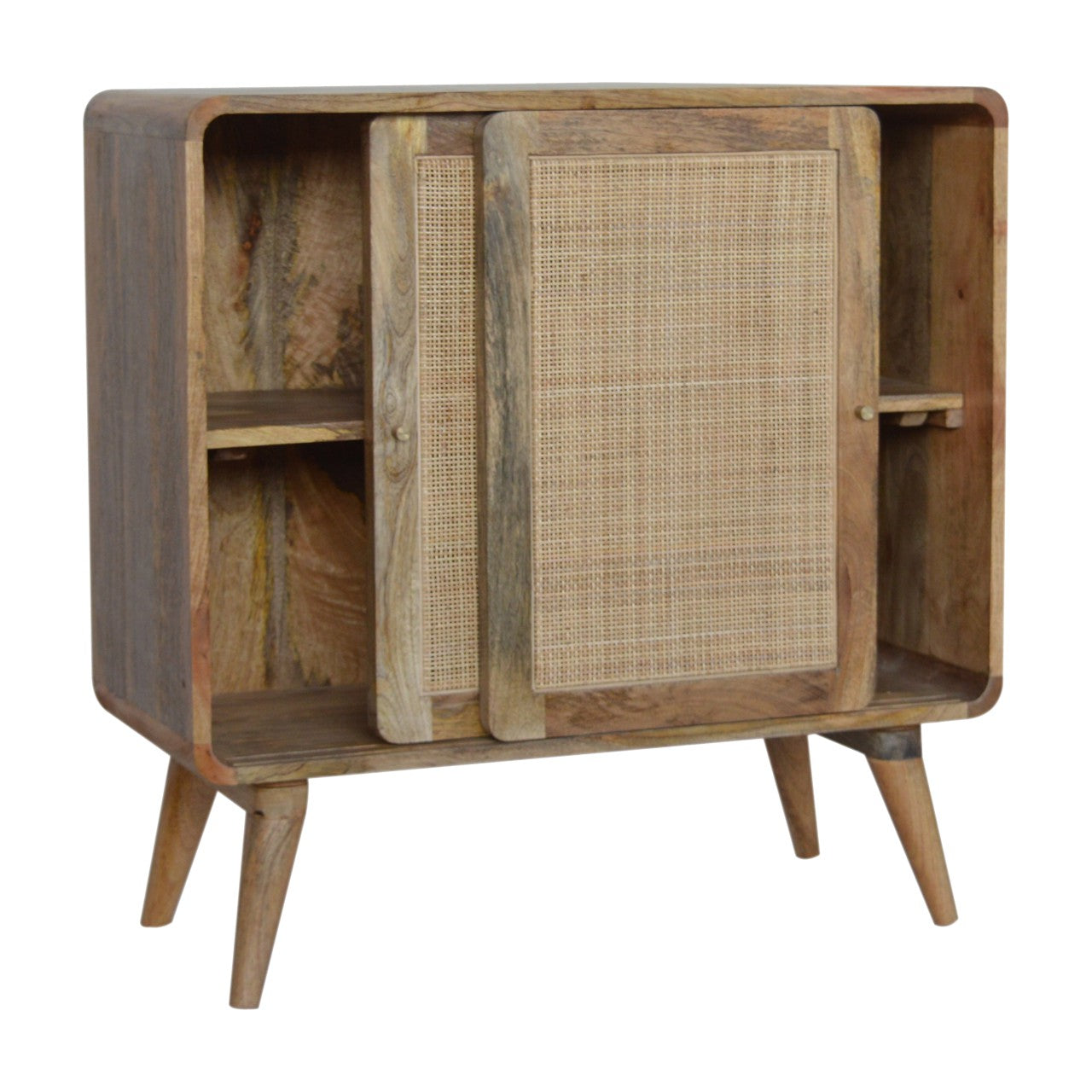 Desenzano Boho Natural Mango Wood and Woven Rattan Sliding Cabinet