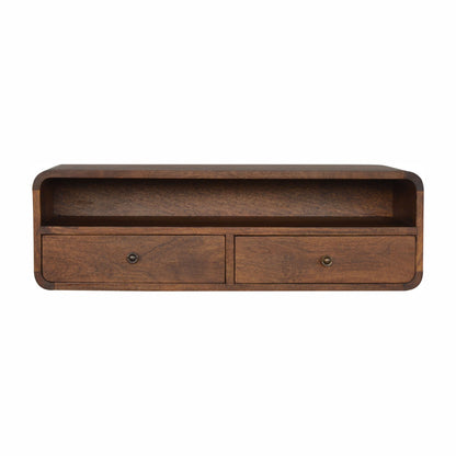 Peschiera Floating Chestnut Mango Wood Open Console 2 Drawers and Storage Shelf