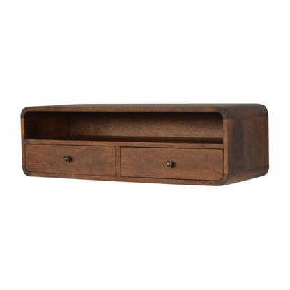 Peschiera Floating Chestnut Mango Wood Open Console 2 Drawers and Storage Shelf